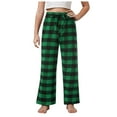 thumbnail image 1 of Pandaie 7-18Y Pajama Pants for Girls Boys Long Sleep Soft Pj Bottoms Drawstring Elastic Waist Plaid Lounge Trousers with Pocket Green, 1 of 8