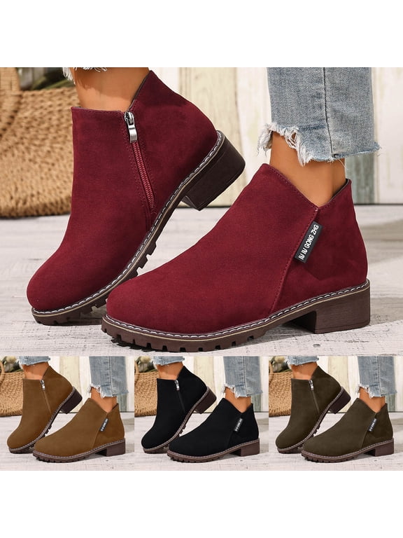 Ankle Boots for Women 2026 Low Heel Chunky Platform Heeled Short Booties Non Slip Outdoor Walking Shoes for Fall Daily Wear Office Work Casual Outing AG 7.5
