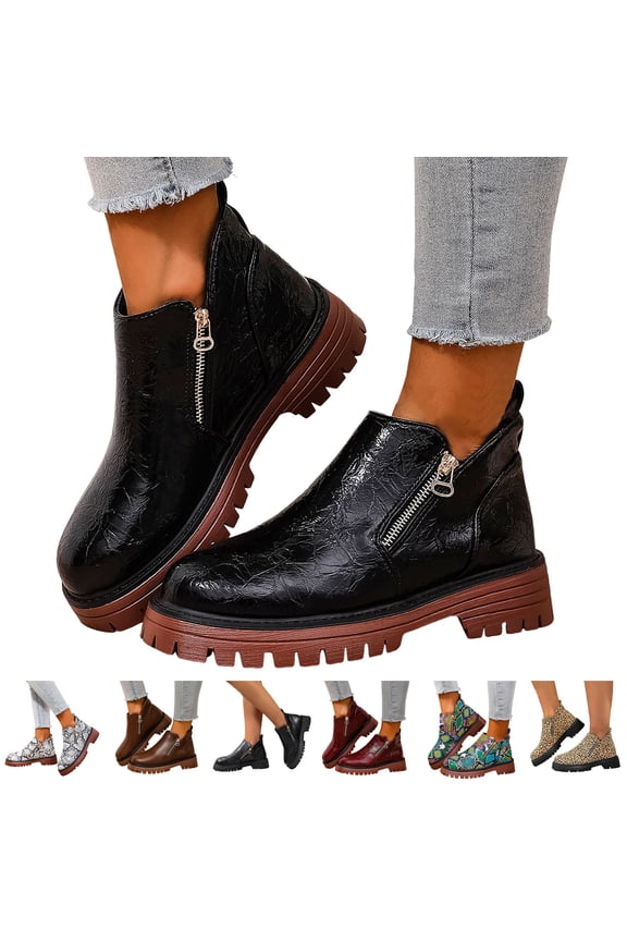 Ankle Boots for Women Chunky Low Heel Chelsea Short Booties 2025 Lug Sole Outdoor Fall Boot Non Slip Walking Casual Shoes Red 7.5