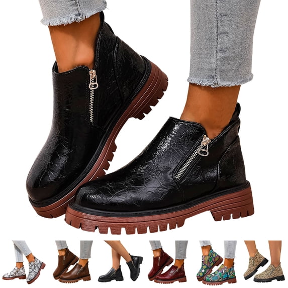 Pandaie Ankle Boots for Women Chunky Low Heel Chelsea Short Booties 2025 Lug Sole Outdoor Fall Boot Non Slip Walking Casual Shoes Red 9.5