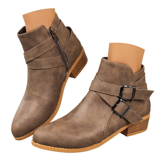 Pandaie Ankle Boots for Women Comfortable Low Stacked Heel Faux Leather Walking Short Booties Classic Casual Fall Winter Daily Dress Shoes Size 6‑9.5