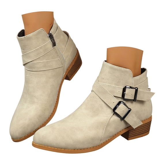 Pandaie Ankle Boots for Women Comfortable Low Stacked Heel Faux Leather Walking Short Booties Classic Casual Fall Winter Daily Dress Shoes Size 6‑9.5