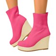 thumbnail image 1 of Pandaie Ankle Boots for Women Stretch Knitted Platform Wedge Heel Sock Booties Pull on Round Toe High Heels Dress Short Boots Hot Pink 7, 1 of 8