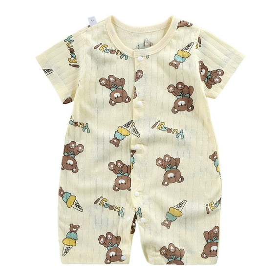 Pandaie Baby Boy Short Romper Summer Botton Down One Piece Outfit Newborn Cute Jumpsuit Infant Spring Sleepwear Clothes 0-6 Months Beige