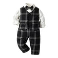 thumbnail image 1 of Pandaie Baby Boy Suit Toddler Formal Outfit Kids 3 Piece Vest Gentleman Clothes Long Sleeve Shirt Pants Overalls Set Black 4-5 Years, 1 of 4