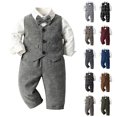 thumbnail image 1 of Pandaie Baby Boy Suit Toddler Formal Outfit Kids 3 Piece Vest Gentleman Clothes Long Sleeve Shirt Pants Overalls Set Green 18-24 Months, 1 of 4