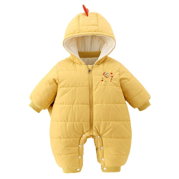 Pandaie Baby Boys Girls Snowsuit 0-3 6-12 12-18 Months Hooded Jumpsuit Romper Infant Cute Winter Coat Newborn Puffy Jacket Clothes Yellow 0-6 Months