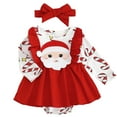 thumbnail image 1 of Pandaie Baby Girl Christmas Romper Newborn Santa Deer Jumpsuit Dress Infant Cute Ruffle Outfits Clothes with Headband Red 3-6 Months, 1 of 5