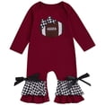thumbnail image 1 of Pandaie Baby Girl Romper Newborn Football Embroidery Ruffle One Piece Jumpsuit Infant Fall Cute Clothes Wine,6-12 Months, 1 of 7