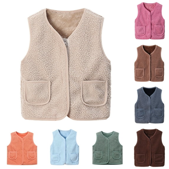 Pandaie Baby Girls Boys Fleece Vest Baby Fall Winter Warm Sleeveless Jacket Kids Lightweight Puffy Coat Outerwear with Pockets Coffee 9-13 Years