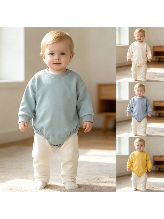 Baby Solid Color Clothes Bubble Romper Newborn Boy Girl Fall Winter Long Sleeve Bodysuit Infant Daily Wear Beige,3-6 Months