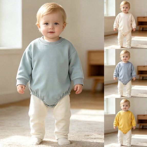 Pandaie Baby Solid Color Clothes Bubble Romper Newborn Boy Girl Fall Winter Long Sleeve Bodysuit Infant Daily Wear Beige,9-12 Months