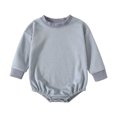 thumbnail image 1 of Pandaie Baby Solid Color Clothes Bubble Romper Newborn Boy Girl Fall Winter Long Sleeve Bodysuit Infant Daily Wear Blue,0-3 Months, 1 of 4