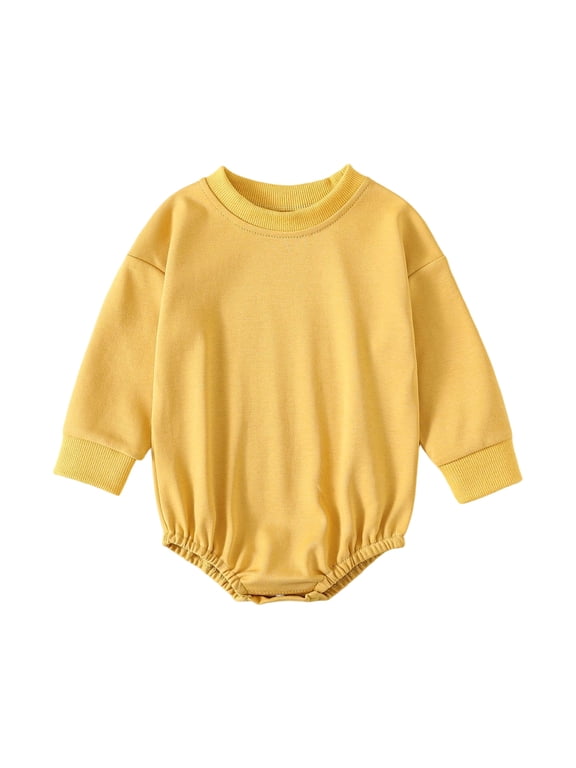Baby Solid Color Clothes Bubble Romper Newborn Boy Girl Fall Winter Long Sleeve Bodysuit Infant Daily Wear Yellow,12-18 Months