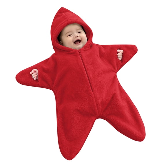 Pandaie Baby Star Suit Fleece Bunting Romper Infant Halloween Footie Jumpsuit Winter Warm Wearable Blanket Red,3-9 Months
