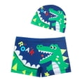 thumbnail image 1 of Pandaie Baby Toddler Boys Swim Trunks Set Rash Guards Dinosaur Swimsuit Shorts Cute Summer Beach Bathing Suit with Hat 4-5 T,Dark Blue, 1 of 4