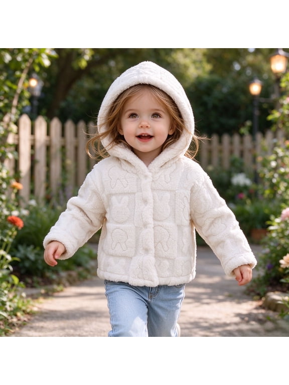 Baby Toddler Fuzzy Fleece Hooded Jacket Snap Front Warm Plush Layering Outer Coat Light Yellow,12-18 Months