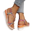 thumbnail image 1 of Pandaie Bohemian Wedge Sandals for Women Wide Width Platform Orthopedic Espadrilles Braided Strappy Dressy Summer Beach Shoes Colorful Size 6, 1 of 9