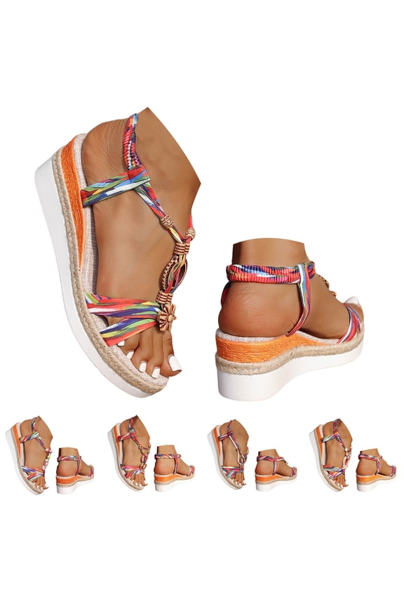 Bohemian Wedge Sandals for Women Wide Width Platform Orthopedic Espadrilles Braided Strappy Dressy Summer Beach Shoes Colorful Size 8.5