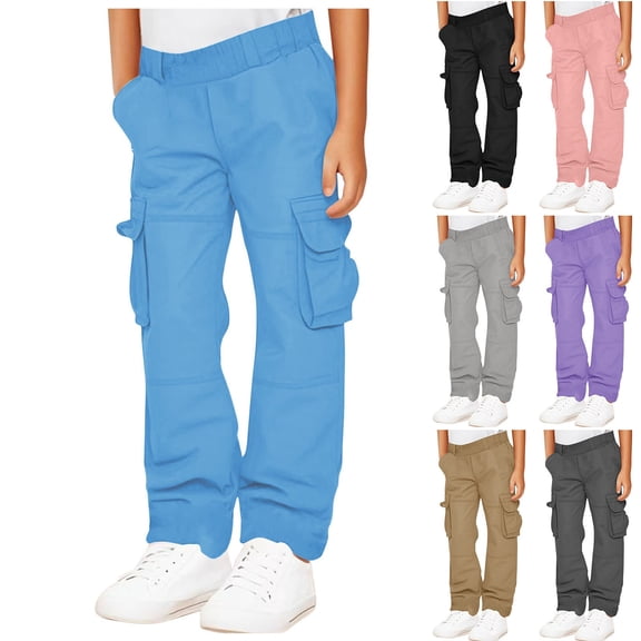 Pandaie Boys Cargo Joggers Pants Elastic Waist Drawstring Casual Sweatpants Teens Kids Active Workout Trousers Black 11-12 Years