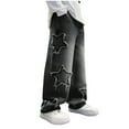 thumbnail image 1 of Pandaie Boys Cute Star Baggy Jeans Straight Wide Leg Cargo Denim Pants Elastic Waist Casual Loose Cargo Trousers Black 4-5 Years, 1 of 5