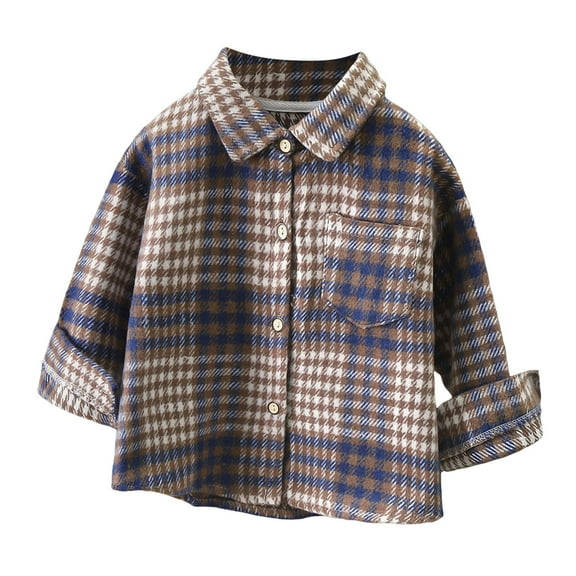 Pandaie Boys Girls Flannel Plaid Shirt Jacket Long Sleeve Lapel Button Shacket Little Kids Fall Winter Outwear Coat Blue 5-6 Years