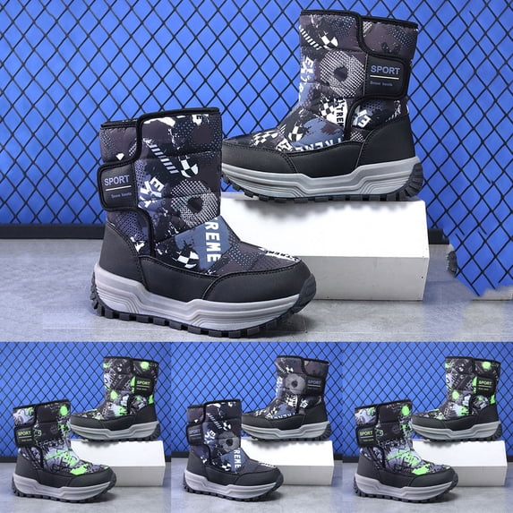 Pandaie Boys Girls Kids Snow Boots Fleece Lined Mid Calf Waterproof ...