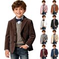 thumbnail image 1 of Pandaie Boys Wedding Fit Formal Suit Corduroy Lapel Single Breasted Blazer Jacket for Dress Up Outfits Beige,7-8 Years, 1 of 6