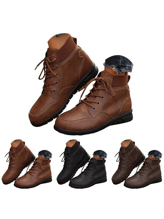 Casual Ankle Boots for Womens Lace Up Outdoor Hiking Work Shoes Round Toe Comfy Non Slip Short Booties Size 6-9.5