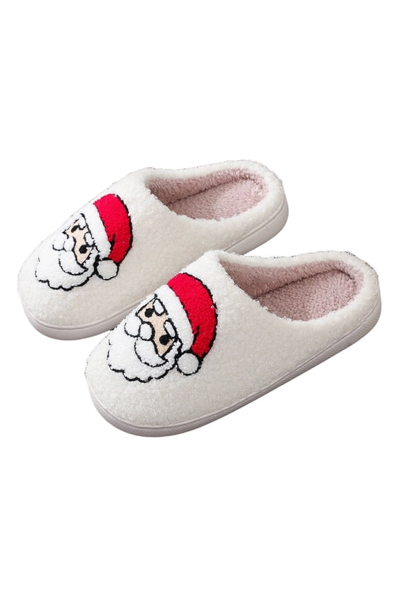 Christmas Santa Reindeer Slippers Women Men Soft Plush Fuzzy House Shoes Indoor Outdoor Xmas Bedroom Slides White 10