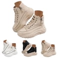 thumbnail image 1 of Pandaie Chunky Sneakers for Women Fashion PU Leather High Top Canvas Shoes Lace up Wedge Walking Platform Sneaker with Side Zipper Non Slip Sole Memory Foam Black 5.5, 1 of 6