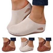 Pandaie Clogs for Women Slip on Suede Closed Toe Sandals Comfortable Casual Summer Shoes Walking Platform Slides Backless Mules Beige 8.5