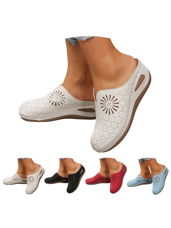 Clogs for Women with Arch Support Closed Toe Wedge Walking Slip on Mules Comfortable Casual Summer Slides Backless Slippers Beige Size 7.5