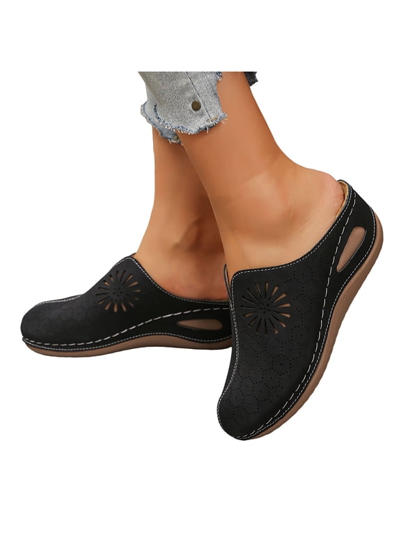 Clogs for Women with Arch Support Closed Toe Wedge Walking Slip on Mules Comfortable Casual Summer Slides Backless Slippers Black Size 8