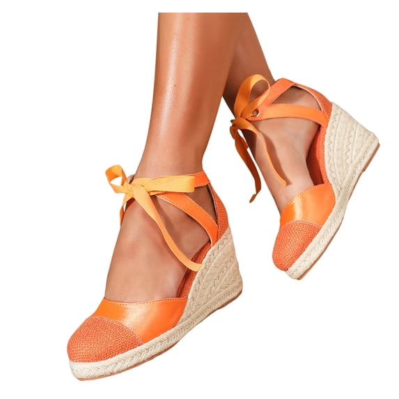 Pandaie Closed Toe Sandals for Women 3.35 Inch Wedge Platform Espadrilles Heels Lace up Summer Beach Dressy Walking Shoes Size 6-10