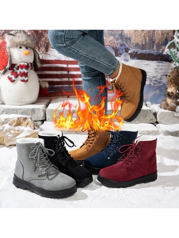 Comfortable Fleece Lined Warm Boots for Women Stylish Lace up Winter Snow Combat Booties Pull on Suede Outdoor Casual Boot Size 6‑9.5