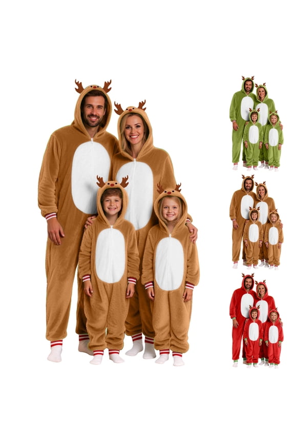 Family Christmas Pajamas Matching Sets Womens Mens Kids Xmas Pjs Onesies Holiday Reindeer Sleepwear Outfits Plush Warm Winter Clothes Brown 2-3 Years
