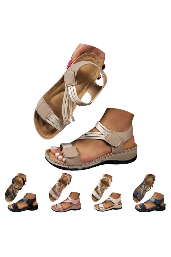 Flat Sandals for Women 2026 Comfortable Orthopedic Walking Shoes with Arch Support Orthotic Summer Beach Sandal with Adjustable Ankle Strap Black Size 9