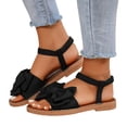 thumbnail image 1 of Pandaie Flat Sandals for Women Open Toe Bowknot Summer Beach Shoes Ankle Strap Comfortable Orthopedic Cork Footbed Slides Black 8.5, 1 of 9