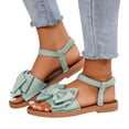 thumbnail image 1 of Pandaie Flat Sandals for Women Open Toe Bowknot Summer Beach Shoes Ankle Strap Comfortable Orthopedic Cork Footbed Slides Green 8.5, 1 of 9