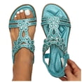 thumbnail image 1 of Pandaie Flat Sandals with Rhinestones for Women Wide Width Non Slip on Walking Sandal Jeweled Bohemian Casual Summer Beach Shoes Light Blue Size 8, 1 of 4