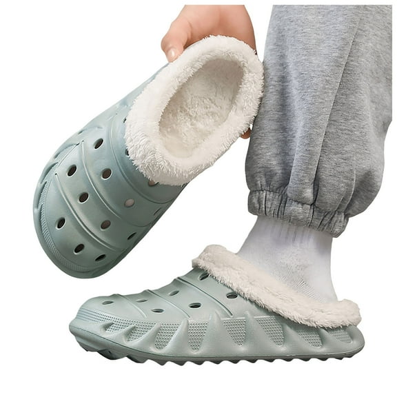 Pandaie Fleece Lined Clogs for Women and Men Unisex Slip on Garden Shoes Arch Support Breathable Winter Fuzzy House Slippers Grey 7