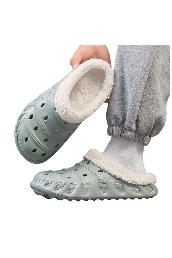 Fleece Lined Clogs for Women and Men Unisex Slip on Garden Shoes Arch Support Breathable Winter Fuzzy House Slippers Grey 9.5