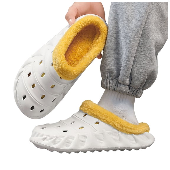 Pandaie Fleece Lined Clogs for Women and Men Unisex Slip on Garden Shoes Arch Support Breathable Winter Fuzzy House Slippers White 7.5