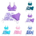 thumbnail image 1 of Pandaie Girl's 3 Piece Floral Swimsuit Cute V Neck Bikini Set Ruched High Waisted Bathing Suit with Drawstring Beach Cover up Skirt 9-10 Years Blue, 1 of 4
