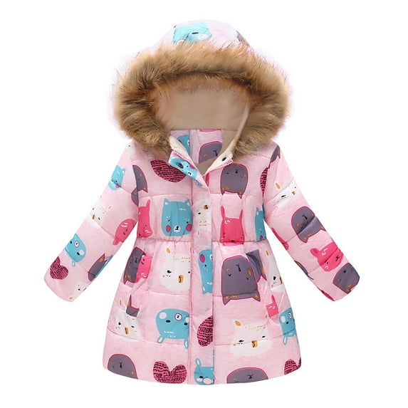Pandaie Girl's Winter Coat Jacket Toddler Fleece Lined Hooded Down Puffy Outwear Kids Zipper Cute Snow Clothes with Pockets Pink 11-12T