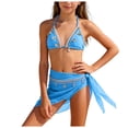 thumbnail image 1 of Pandaie Girls 3 Piece Bikini Set Halter Triangle Top Ribbed Swimsuit Cover Up Skirt Cute Swimwear Teen Backless Beach Bathing Suit 11-12 Years Blue, 1 of 7