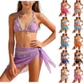 thumbnail image 1 of Pandaie Girls 3 Piece Bikini Set Halter Triangle Top Ribbed Swimsuit Cover Up Skirt Cute Swimwear Teen Backless Beach Bathing Suit 9-10 Years Beige, 1 of 7