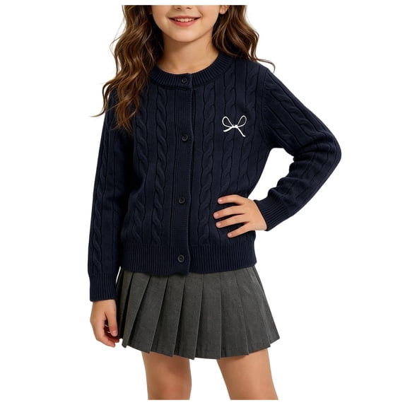 Pandaie Girls Long Sleeve Sweater Cardigan Kids Button Down Soft Knit Sweaters Toddler Bowknot School Uniforms Fall Jacket Size 0-8 Years
