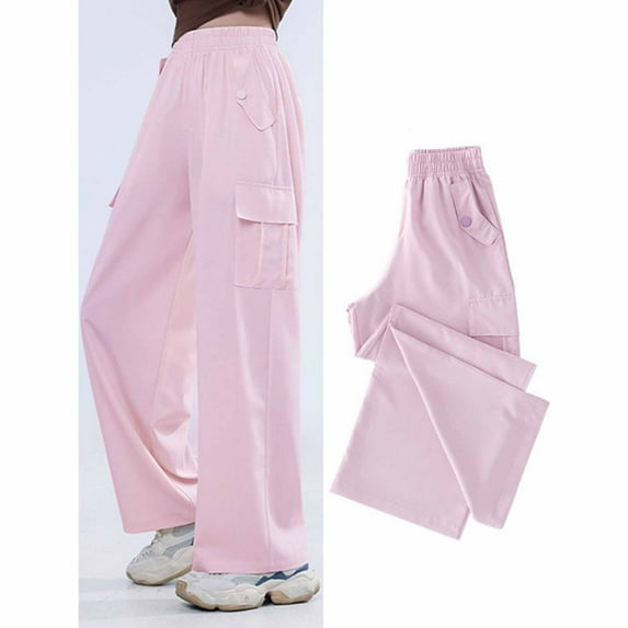 Pandaie Girls Parachute Cargo Pants Elastic High Waist Drawstring Jogger Trousers Casual Loose Aesthetic Streetwear Sweatpants Purple 7-9 Years